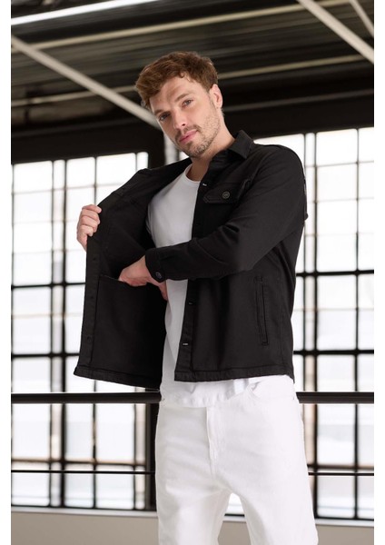 Brad Gabardin Kumaş Yan Cepli Erkek Kot Ceket - Siyah fırsatları
