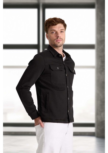 Brad Gabardin Kumaş Yan Cepli Erkek Kot Ceket - Siyah indirimleri