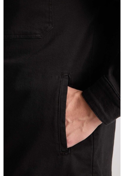 Brad Gabardin Kumaş Yan Cepli Erkek Kot Ceket - Siyah