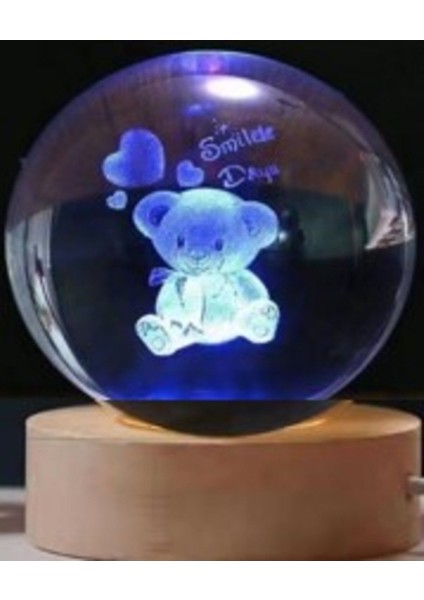 Renkli Işıklı Ahşap Altlıklı Cam Küre, Dekoratif ve Şık Tasarım, 8cm Cam, 2cm Ahşap