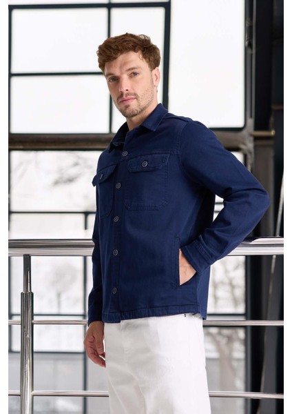 Brad Gabardin Kumaş Yan Cepli Erkek Kot Ceket - Lacivert