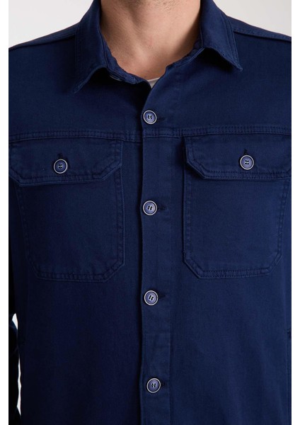 Brad Gabardin Kumaş Yan Cepli Erkek Kot Ceket - Lacivert