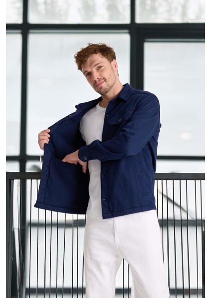 Brad Gabardin Kumaş Yan Cepli Erkek Kot Ceket - Lacivert
