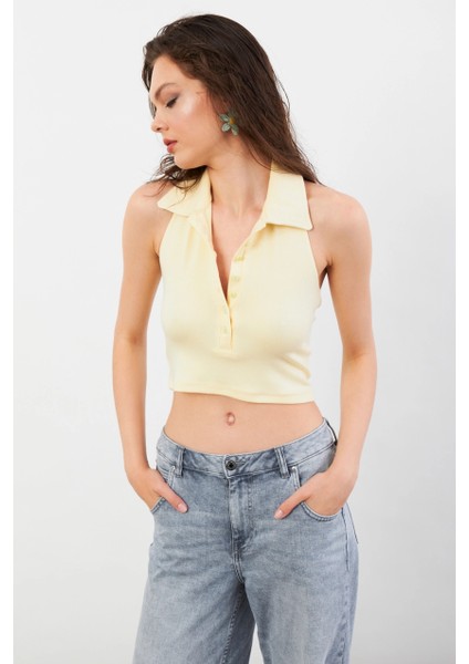 Kadın Sarı Sırtı Açık Düğmeli Bluz LPP1246-90 fiyatları
