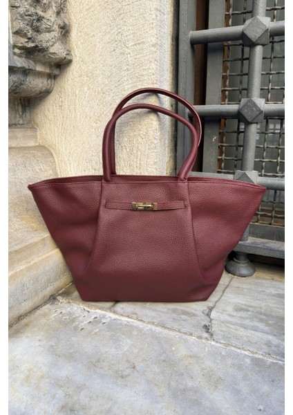 Şık Kadın Omuz Çantası, Kemer Aksesuarı ve Fermuarlı, Jade Bordo Renk Seçeneği