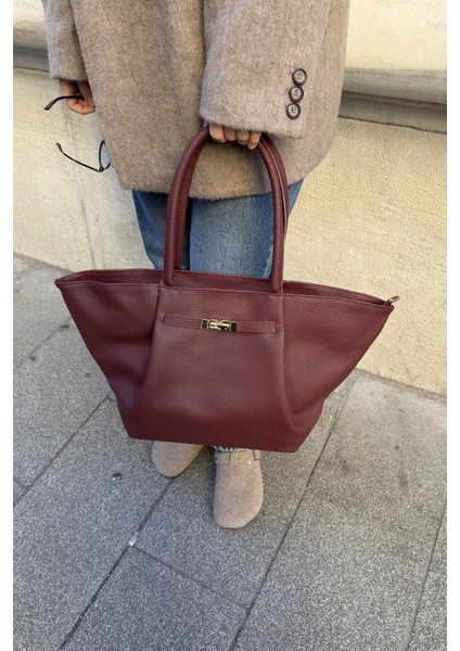 Şık Kadın Omuz Çantası, Kemer Aksesuarı ve Fermuarlı, Jade Bordo Renk Seçeneği