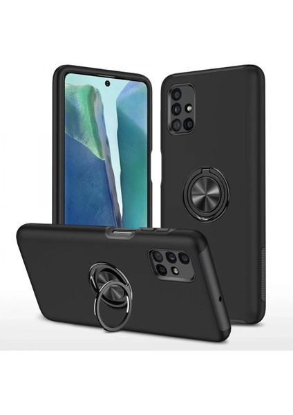 Samsung Galaxy M51 Kılıf Elit Yüzüklü Kapak - Siyah