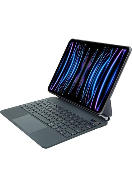 iPad Pro 12 ile Uyumlu (3-4-5-6 Nesil) / iPad Air 6 ile Uyumlu 13'' M2 Kablosuz Bluetooth Klavye 12.9, Touchpad’li, Dijital Ekranlı, Şarj Edilebilir, Türkçe Q, 64 Tuşlu, KB10, Siyah