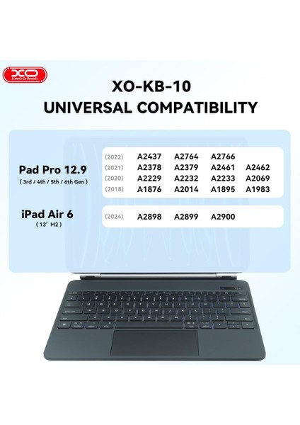 iPad Pro 12 ile Uyumlu (3-4-5-6 Nesil) / iPad Air 6 ile Uyumlu 13'' M2 Kablosuz Bluetooth Klavye 12.9, Touchpad’li, Dijital Ekranlı, Şarj Edilebilir, Türkçe Q, 64 Tuşlu, KB10, Siyah fırsatları