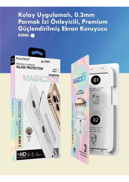 iPhone 16 Pro Uyumlu Ekran Koruyucu Şeffaf Kolay Uygulamalı Premium Güçlendirilmiş