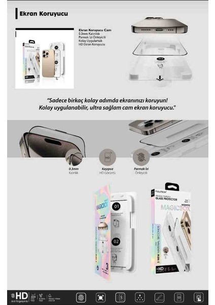 iPhone 16 Pro Uyumlu Ekran Koruyucu Şeffaf Kolay Uygulamalı Premium Güçlendirilmiş fırsatları