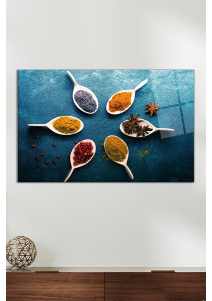 Gıda Sanatıyla Renkli Baharatlar Yatay Cam Tablo, Modern Ev Ofis Dekoru, Hediyelik Duvar Dekorasyonu