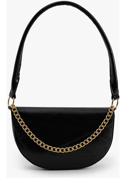 Siyah Suni Deri Omuz Çantası, Zincir Detaylı, Şık ve Kullanışlı Tasarım indirimleri
