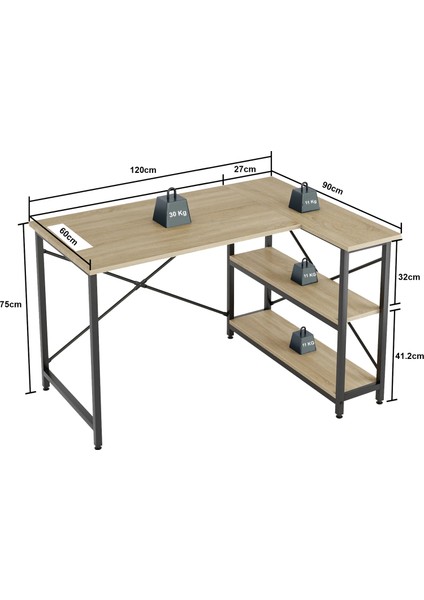 89310 120CM Çalışma Masası Bilgisayar Masası Oyuncu Masası Ders Laptop Lefkas Meşe modelleri