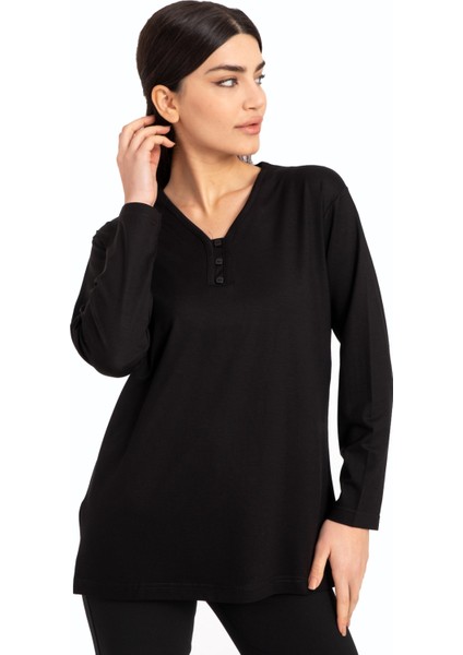 Kadın Orta Yaş ve Üzeri V Yaka Likralı Viskoz Anne Penye Bluz 140