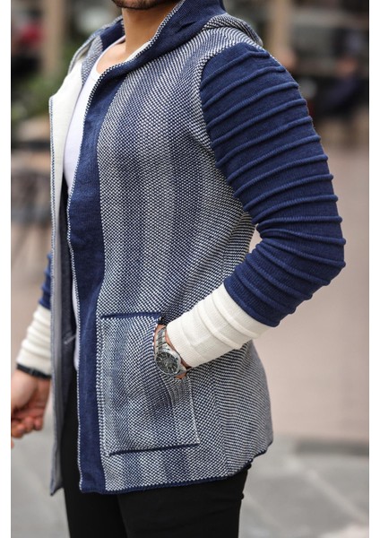 Kolları Desenli Panço Hırka - Indigo fiyatları