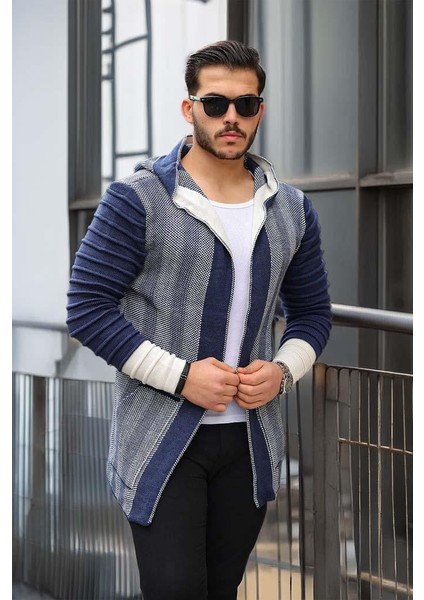 Kolları Desenli Panço Hırka - Indigo fırsatları