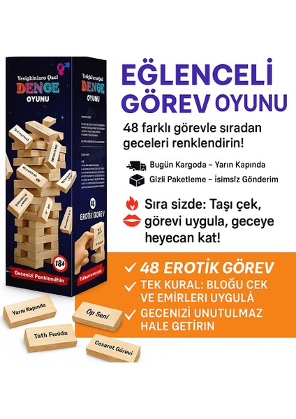 +18 Erotik Denge Oyunu – 48 Görevli, 1. Sınıf Ahşap Fantezi Seti

