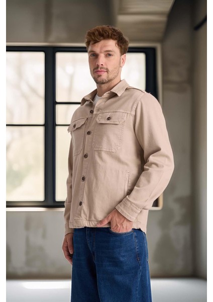 Brad Gabardin Kumaş Yan Cepli Erkek Kot Ceket - Kum Beji fiyatları