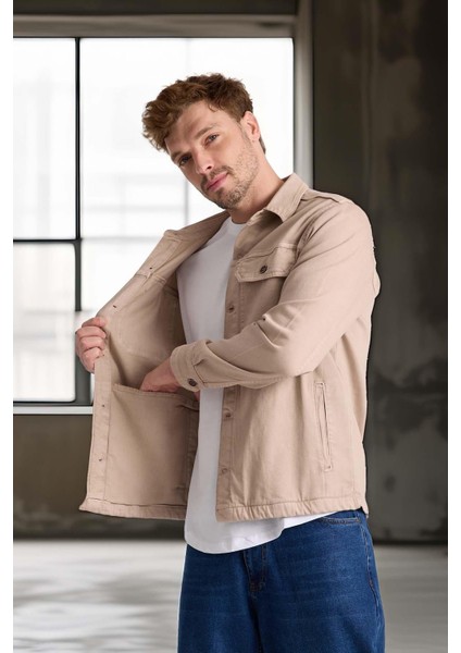 Brad Gabardin Kumaş Yan Cepli Erkek Kot Ceket - Kum Beji fırsatları