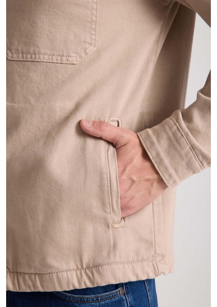 Brad Gabardin Kumaş Yan Cepli Erkek Kot Ceket - Kum Beji