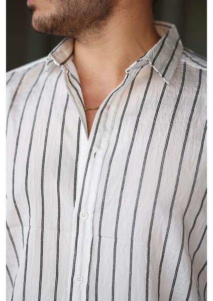 Scorsese Çizgili Relaxed Fit Erkek Gömlek - Beyaz fiyatları