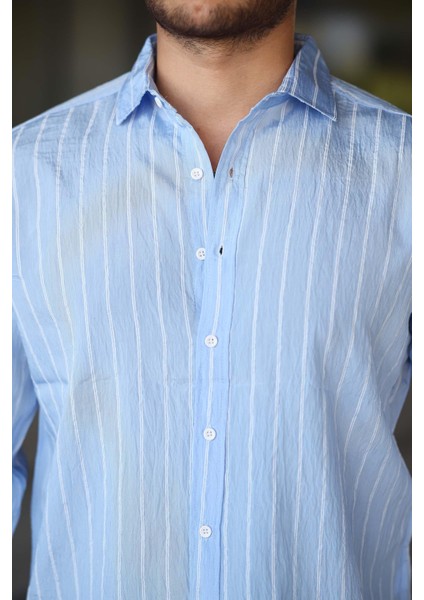 Scorsese Çizgili Relaxed Fit Erkek Gömlek - Buz Mavi fiyatları