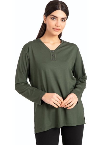 Kadın Orta Yaş ve Üzeri V Yaka Likralı Viskoz Anne Penye Bluz 140