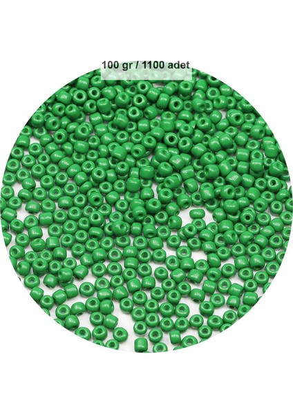 Opak Yeşil Renk 4 mm Yaklaşık 1100 Adet / 100 Gram Cam Boncuk Oya Yazma Bileklik ve Kolye