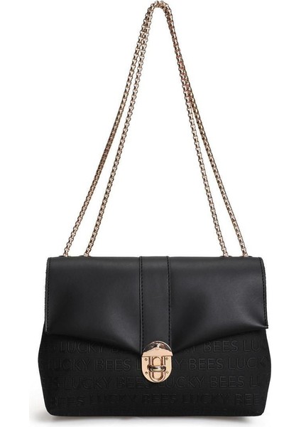 Şık ve Kullanışlı Desenli Kadın El ve Omuz Çantası, Siyah Renk Seçeneğiyle.