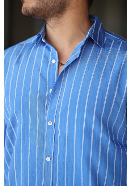 Scorsese Çizgili Relaxed Fit Erkek Gömlek - Parlement Mavi fiyatları