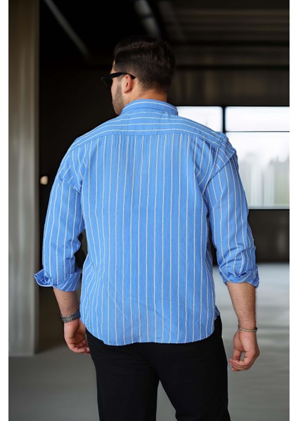 Scorsese Çizgili Relaxed Fit Erkek Gömlek - Parlement Mavi fırsatları