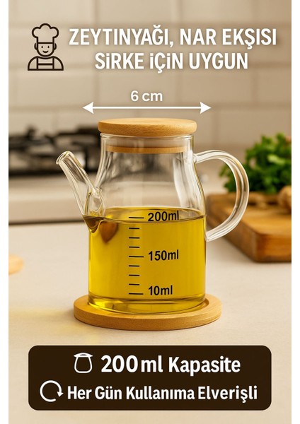2’li Cam Yağlık Sirkelik Seti 200 ml Ölçülü Borosilikat Cam Yağdanlık + Bambu Stand modelleri