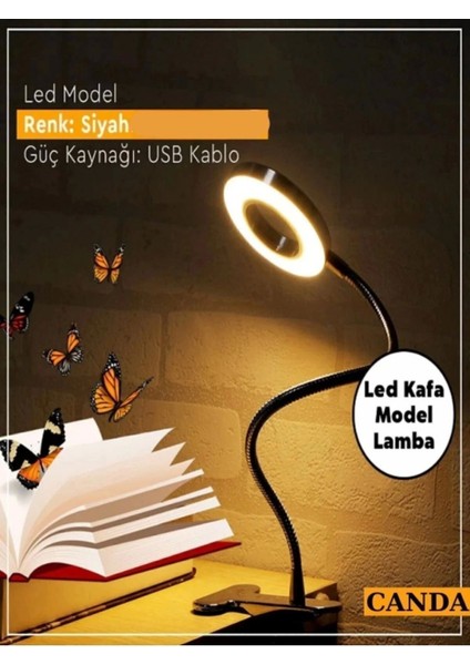 Mandallı Çok Renkli LED Çalışma ve Okuma Işığı, Ayarlanabilir Masa Lambası, Telefon Tutucu