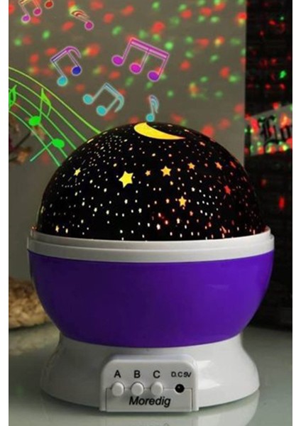 Renkli Yıldızlar ve Dönen Gökyüzü Projeksiyon Lambası Mor Renkli Gece Işığı