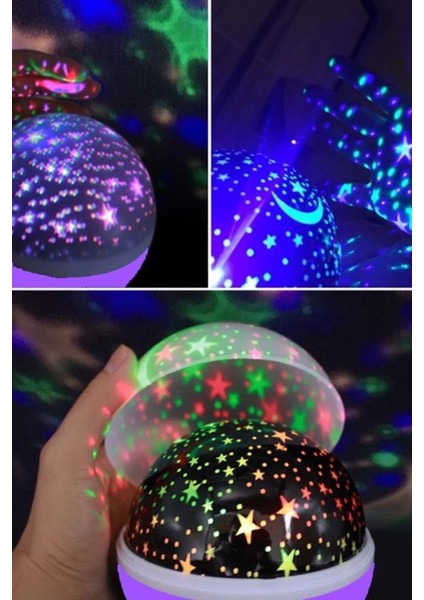 Renkli Yıldızlar ve Dönen Gökyüzü Projeksiyon Lambası Mor Renkli Gece Işığı fiyatları