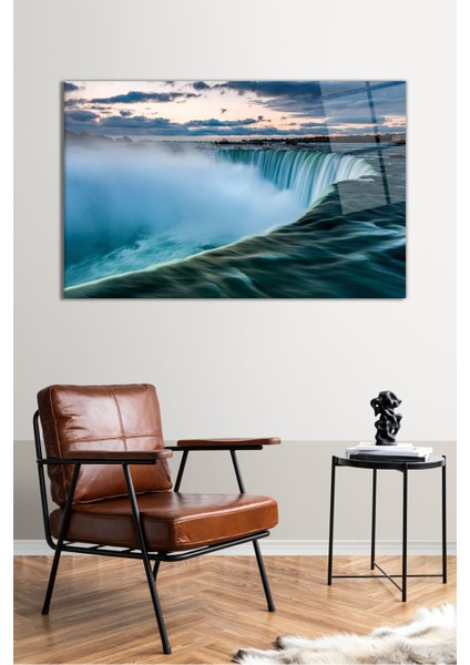 Turkuaz Gökyüzü ve Şelale Yatay Cam Tablo, Modern Ev Dekoru Hediyelik Duvar Dekorasyonu Kırılmaz Cam fiyatları