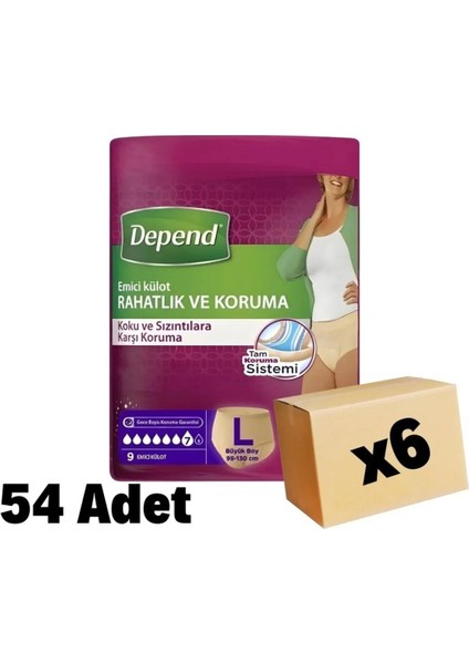 Emici Külot Kadın Büyük Boy L 9'lu 6 Paket