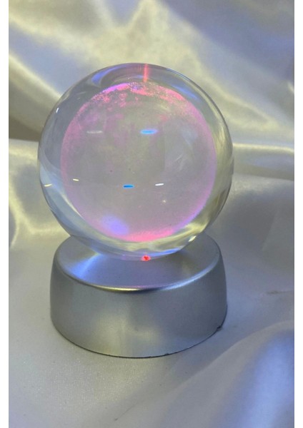 7 cm Renkli 3D LED Işık Cam Küre, Pilli Ay Yüzeyi, Çok Işıklı, Sevimli Dekorasyon
