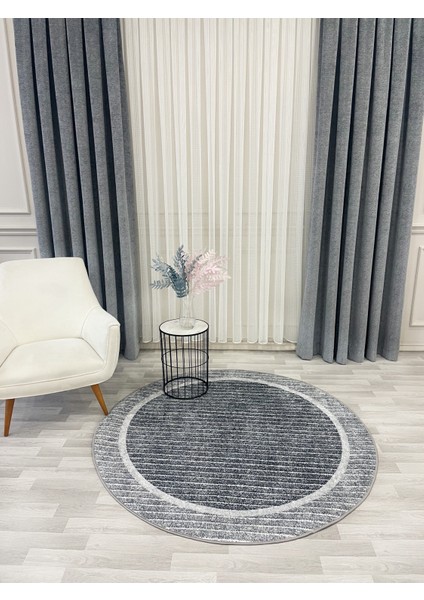 Gri Renk Iskandinav Tarzı Kaymaz Taban Sisal Görünüm Daire Halı