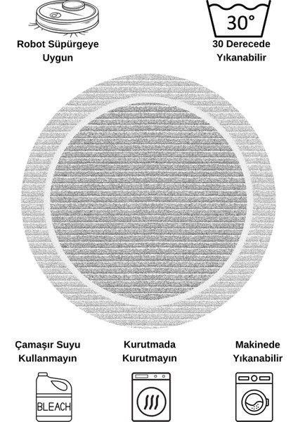 Gri Renk Iskandinav Tarzı Kaymaz Taban Sisal Görünüm Daire Halı