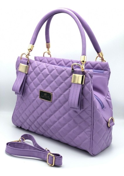 Mor Kapitoneli 3 Bölmeli Şık Omuz ve Kol Çantası