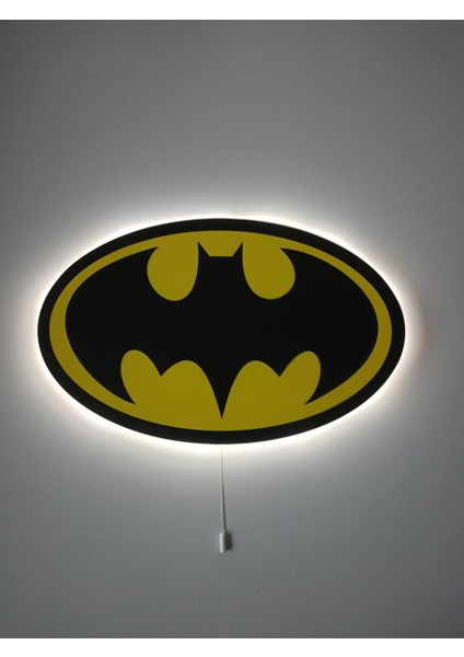 Renkli Ahşap Batman Simgesi Çocuk Odası Gece Lambası 39X24