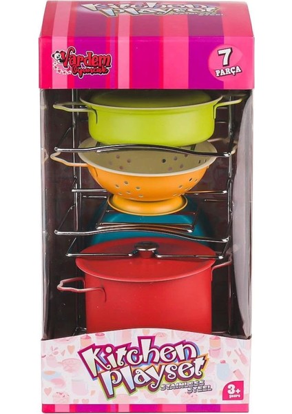 Bfs ATF-683G-5 Renkli Raflı Emaye Tencere Tava seti 7 Parça