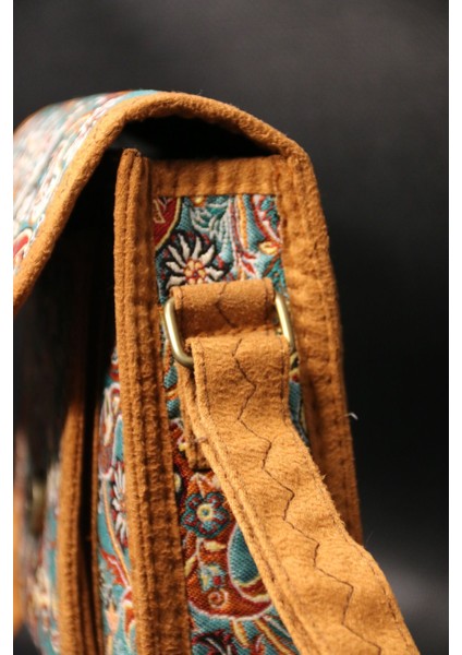 Etnik Tarz Haki Omuz Çantası, Günlük Kullanım, Kilim Desenli, Askılı, 17X18X6 cm indirimleri