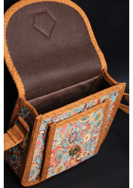 Etnik Tarz Haki Omuz Çantası, Günlük Kullanım, Kilim Desenli, Askılı, 17X18X6 cm