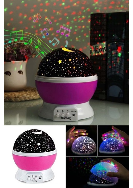 Yıldızlı Gökyüzü Projeksiyon Gece Lambası, Pembe, Sıcak ve Huzurlu Atmosfer