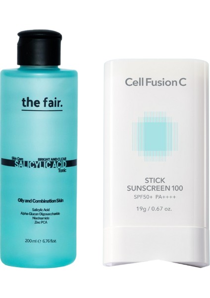 Yağlı Akneye Yatkın Cilt Salisilik Asit Tonik 200 ml ve Spf 50+ Pa Stick Güneş Kremi 19 gr
