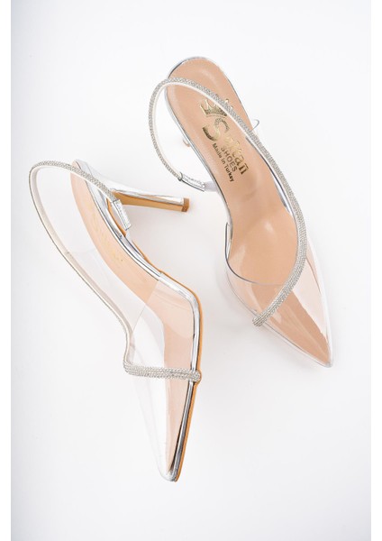Sidney Kadın Prenses Taşlı Şeffaf Topuklu Abiye Ayakkabı