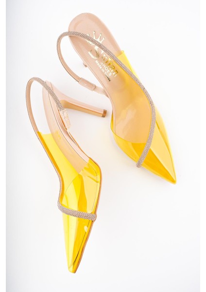 Sidney Kadın Prenses Taşlı Şeffaf Topuklu Abiye Ayakkabı